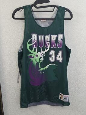 Mitchell & Ness Reversible Green and Purple Milwaukee Bucks Mesh Jersey Tank 34